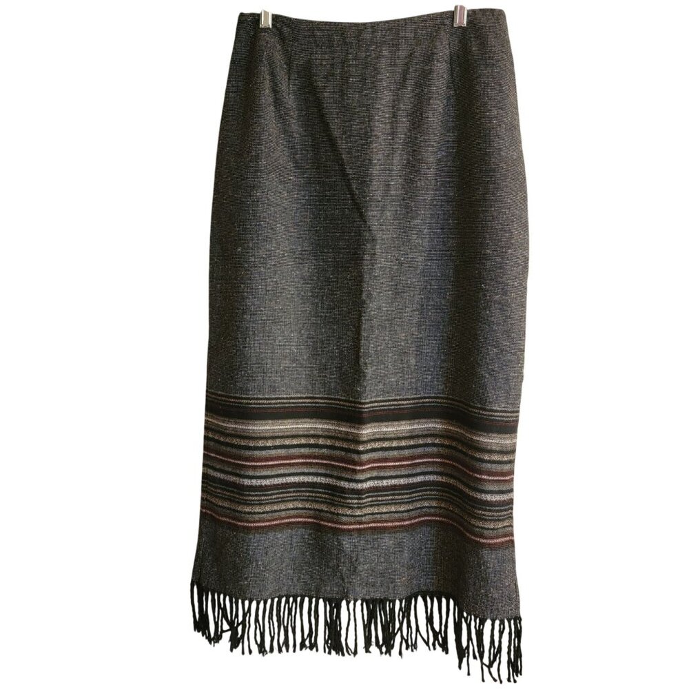 Vtg Michelle Gray Woven Wool Blend Lined Skirt Size 10 Boho Bohemian 90s Long - Picture 7 of 15